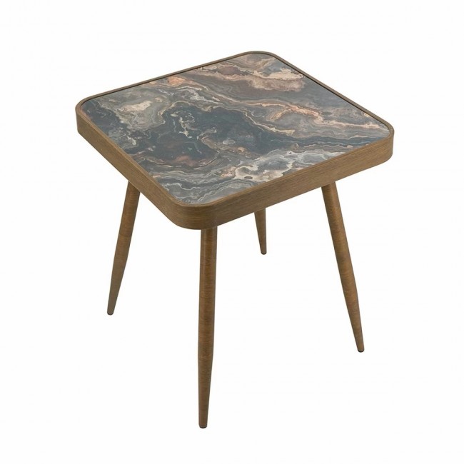 طاولة جانبية مربعة قطعة ديكور عصرية تجمع بين فخامة الرخام ودفء الخشب، وهي مثالية لإضافة لمسة جمالية في زوايا غرف المعيشة L7926