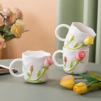 كوب من سراميك بتصميم الورد متوفر 3 اللوان L2896 كوب من سراميك بتصميم الورد متوفر 3 اللوان L2896