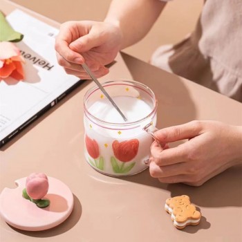 كوب زجاج بغطاء من سراميك بتصميم لطيف -3333 كوب زجاج بغطاء من سراميك بتصميم لطيف -3333