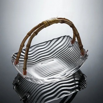 سلة فواكه من الزجاج وشيال الخيزران 2694 سلة فواكه من الزجاج وشيال الخيزران 2694