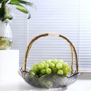 سلة فواكه زجاجيه جميله شياله خيزرانL2695 سلة فواكه زجاجيه جميله شياله خيزرانL2695