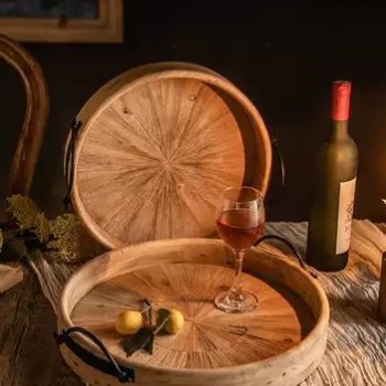 صينيه مصنوعه من الخشب الطبيعي بمقابض معدنيه متوفر الحجمين L2570 صينيه مصنوعه من الخشب الطبيعي بمقابض معدنيه متوفر الحجمين L2570