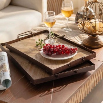 صينه خشبيه بمقابض معدنيه لتقديم فاخره متوفره الحجمين L2567 صينه خشبيه بمقابض معدنيه لتقديم فاخره متوفره الحجمين L2567