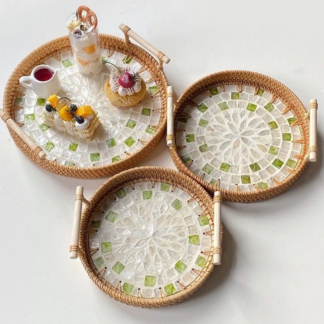 صينيه دئريه من الخيزران لتقديم الطعام متوفر 3 احجام صينيه دئريه من الخيزران لتقديم الطعام متوفر 3 احجام