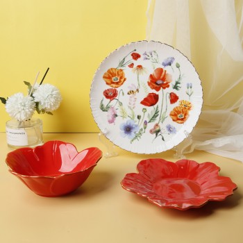 طقم صحون بورسلان احمر k3443 طقم صحون بورسلان احمر k3443