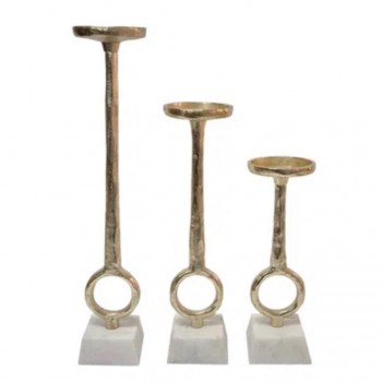 طقم شمعدان معدن بقاعده رخاميه بتصميم عصري العدد3 قطع 8156