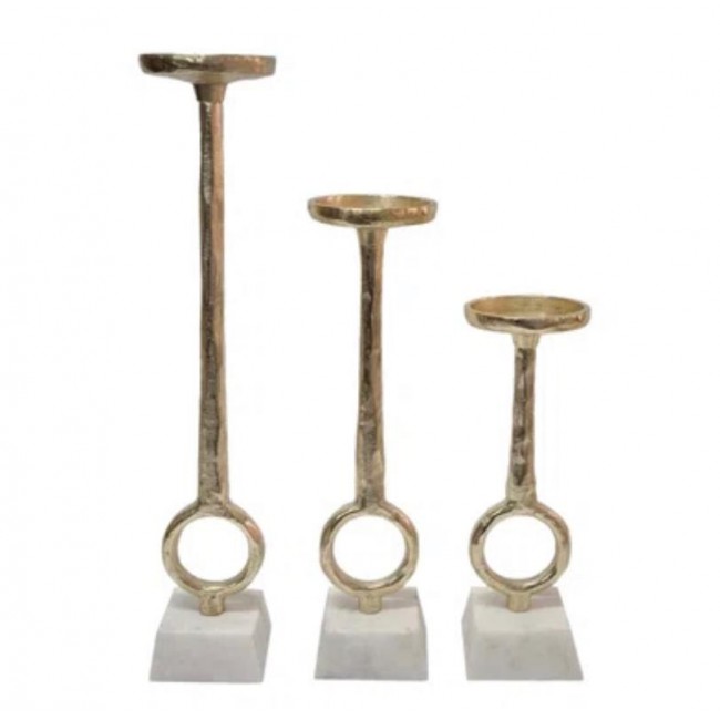 طقم شمعدان معدن بقاعده رخاميه بتصميم عصري العدد3 قطع 8156