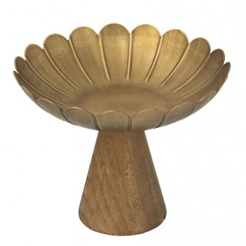 صحن تقديم من المعدن بتصميم زهرة اللوتس بقاعده خشبيه متوفر الحجمين 8189