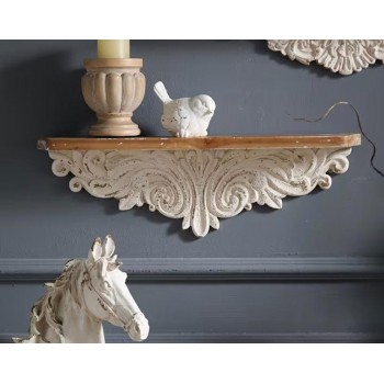 رف جداري بسطح خشب بتفاصيل اوربي شابي شيك 8704