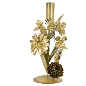 شمعدان معدن مذهب مشغول يدويا بزخارف نباتيه وزهور 8165