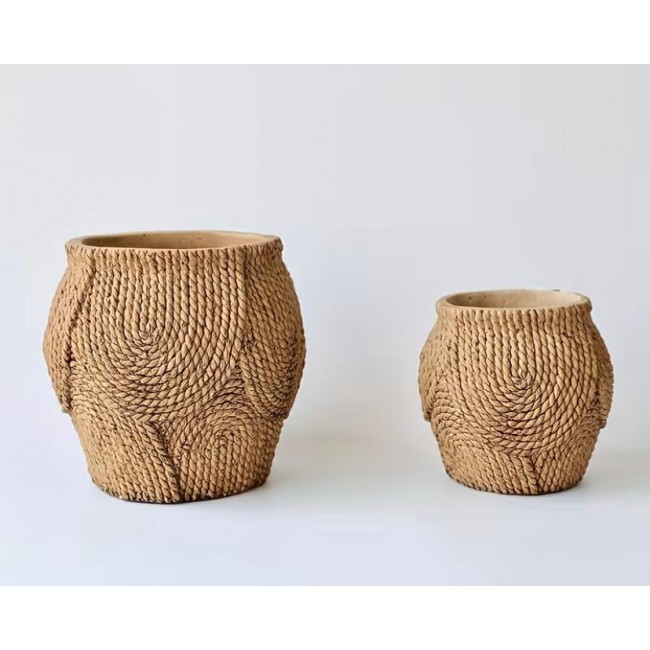 فازه و مركن فخاري بتصميم نسيج خيش ريفي متوفر الحجمين 8321