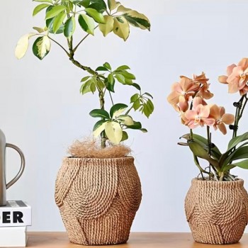 فازه و مركن فخاري بتصميم نسيج خيش ريفي متوفر الحجمين 8321