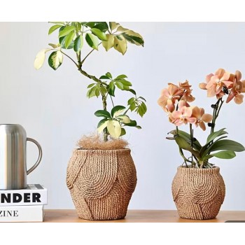 فازه و مركن فخاري بتصميم نسيج خيش ريفي متوفر الحجمين 8321 فازه و مركن فخاري بتصميم نسيج خيش ريفي متوفر الحجمين 8321