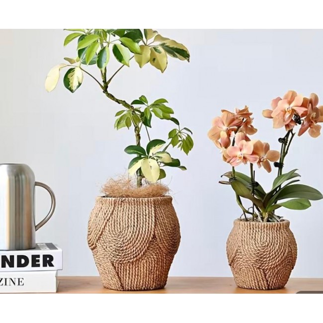 فازه و مركن فخاري بتصميم نسيج خيش ريفي متوفر الحجمين 8321