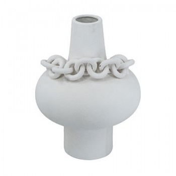 فازه سيراميك بيضاء (عاجية) مع تفاصيل سلسلة ديكورية8328