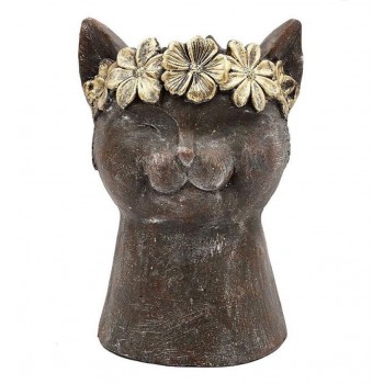 فازه على شكل رأس قطة بلون بني مع إكليل ذهبي 8296