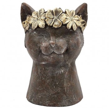 فازه على شكل رأس قطة بلون بني مع إكليل ذهبي 8296