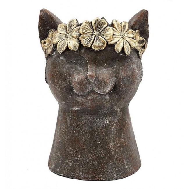 فازه على شكل رأس قطة بلون بني مع إكليل ذهبي 8296