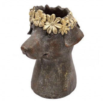 فازه على شكل رأس كلب بلون بني مع إكليل ذهبي 8295