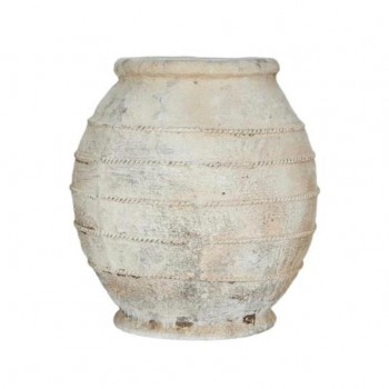 فازه مصنوعه من الفخار بيضاء بخطوط أفقية بارزة 8146