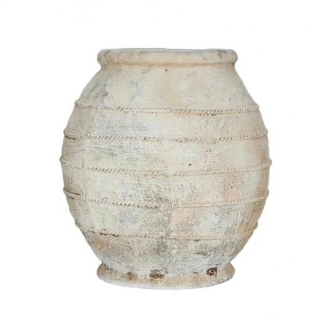 فازه مصنوعه من الفخار بيضاء بخطوط أفقية بارزة 8146