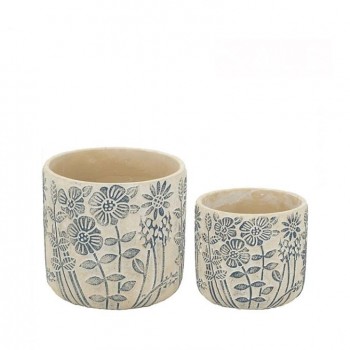 طقم مركن زراعه بزخارف زهور نباتيه بتصميم ريفي بحجمين العدد 2 قطعه 8315