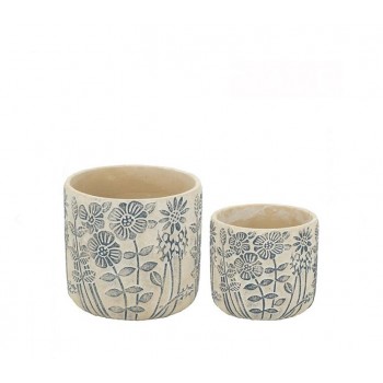 طقم مركن زراعه بزخارف زهور نباتيه بتصميم ريفي بحجمين العدد 2 قطعه 8315