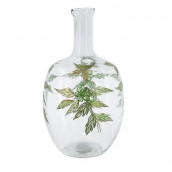 فازه زجاجية شفافة بزخارف نباتية خضراء8301