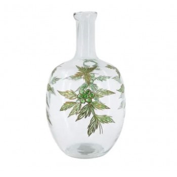 فازه زجاجية شفافة بزخارف نباتية خضراء8301