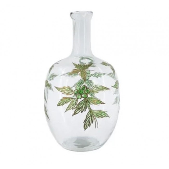 فازه زجاجية شفافة بزخارف نباتية خضراء8301