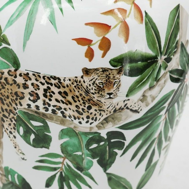  فازه سيراميك بنمط النمر والأوراق الخضراءبلمسات استوائيه 8247