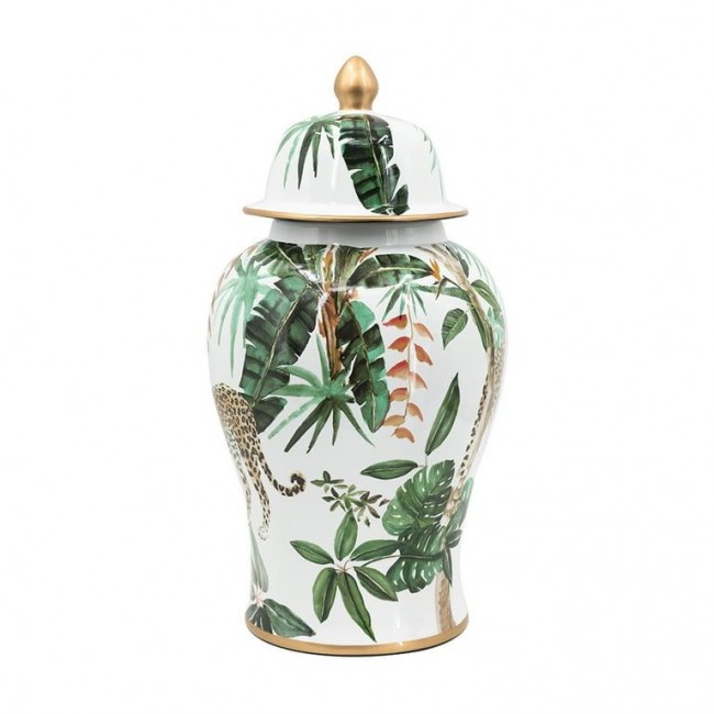  فازه سيراميك بنمط النمر والأوراق الخضراءبلمسات استوائيه 8247