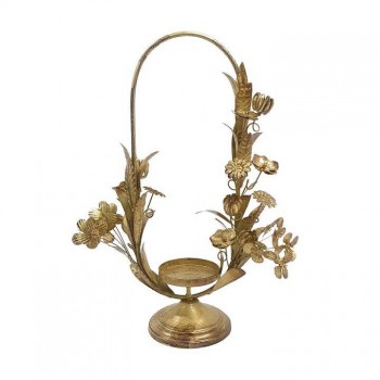 شمعدان معدني ذهبي عتيق بتصميم زهور نباتيه  8162