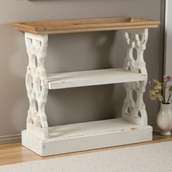 كونسول جداري ريفية خشبية بـ 3 أرفف شابي شيك فينتج 8235