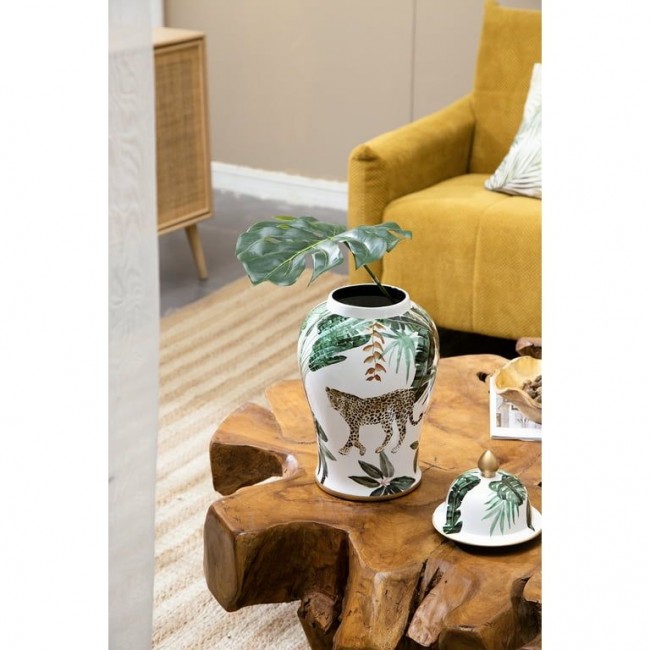  فازه سيراميك بنمط النمر والأوراق الخضراءبلمسات استوائيه 8247