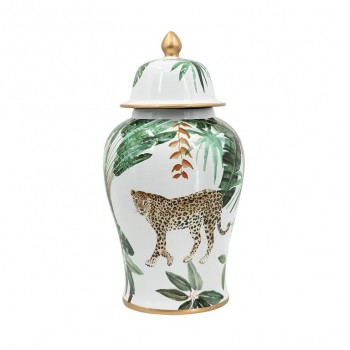  فازه سيراميك بنمط النمر والأوراق الخضراءبلمسات استوائيه 8247