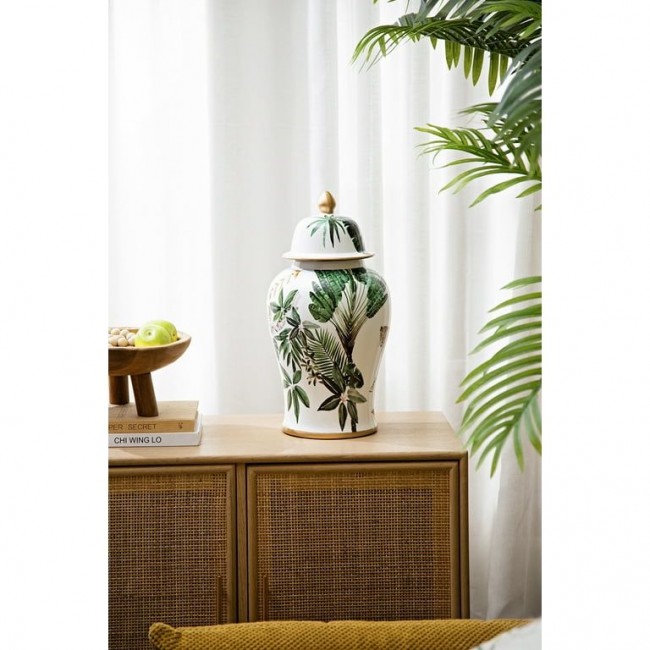  فازه سيراميك بنمط النمر والأوراق الخضراءبلمسات استوائيه 8247