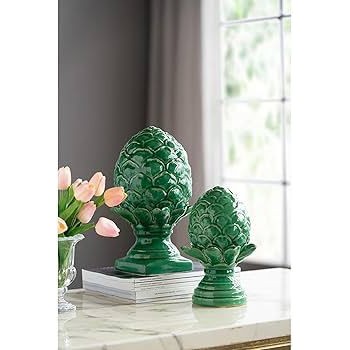 تحفه سيراميك خرشوف مزهر عتيق باللون الأخضر متوفر الحجمين 8230