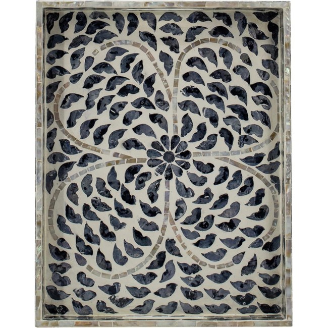 صينية تقديم مستطيلة الشكل بتطعيم صدف الطبيعي بالون الأسود والأبيض 8243