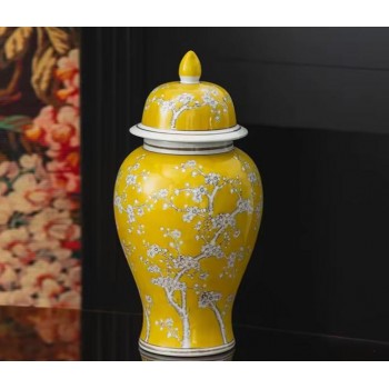 فازه سيراميك أصفر وأبيض بنقشة زهور البرقوق 8245 فازه سيراميك أصفر وأبيض بنقشة زهور البرقوق 8245