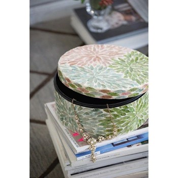 علبة ديكور دائرية بغطاء وتطعيم صدف طبيعي بنمط أزهار ملون 8238 علبة ديكور دائرية بغطاء وتطعيم صدف طبيعي بنمط أزهار ملون 8238