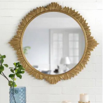 مرايا جداري بيضاوية بإطار أوراق شجر ذهبي بتصميم عصري 8218
