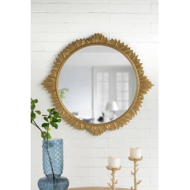 مرايا جداري بيضاوية بإطار أوراق شجر ذهبي بتصميم عصري 8218