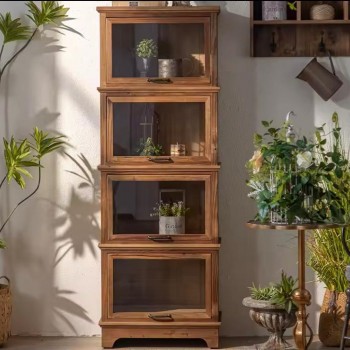 كونسول جداري من الخشب الطبيعي مطعم بالزجاج بتفاصيل ريفيه جميله 8825