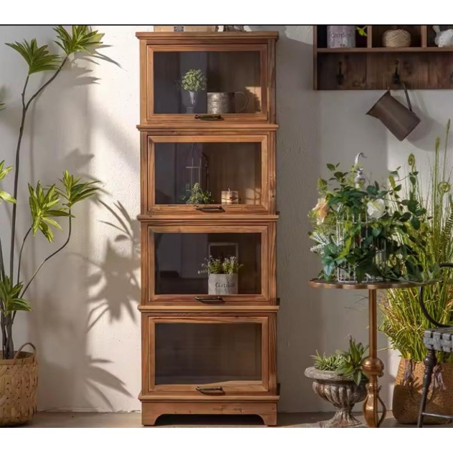 كونسول جداري من الخشب الطبيعي مطعم بالزجاج بتفاصيل ريفيه جميله 8825