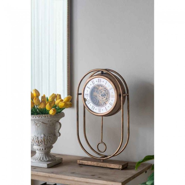 ساعة طاولة معدنية بيضاوية الشكل بتصميم عتيق وبندول تجمع بين التصميم الأوروبي الكلاسيكي واللمسة العصرية 8199