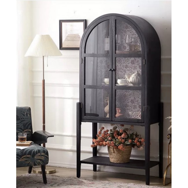 كونسول جداري مصنوع من الخشب الاسود مطعم بالزجاج كلاسيك فنتج 