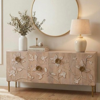 كونسول جداري مصنوع من خشب مانجو الطبيعي بملمسه الدافئ وتعرجاته المميزه 8347