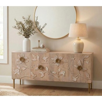 كونسول جداري مصنوع من خشب مانجو الطبيعي بملمسه الدافئ وتعرجاته المميزه 8347