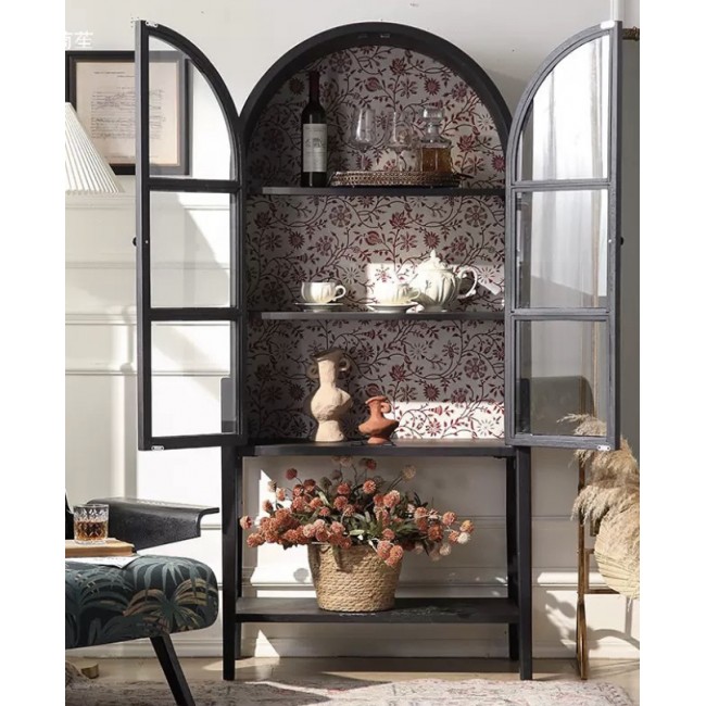 كونسول جداري مصنوع من الخشب الاسود مطعم بالزجاج كلاسيك فنتج 